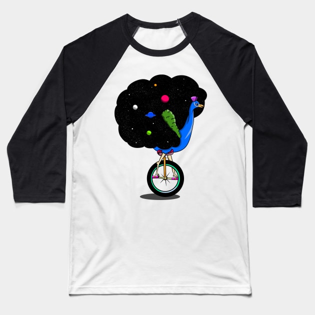 Peacock riding a bike Baseball T-Shirt by mailboxdisco